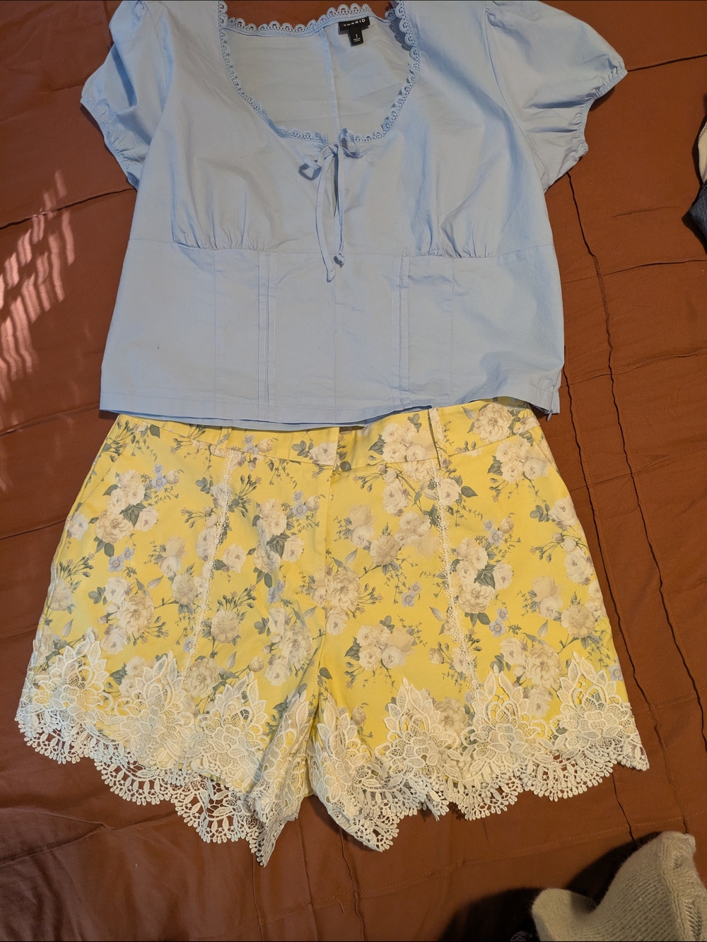torrid Light Blue Peasant Crop Top with Lace Trim